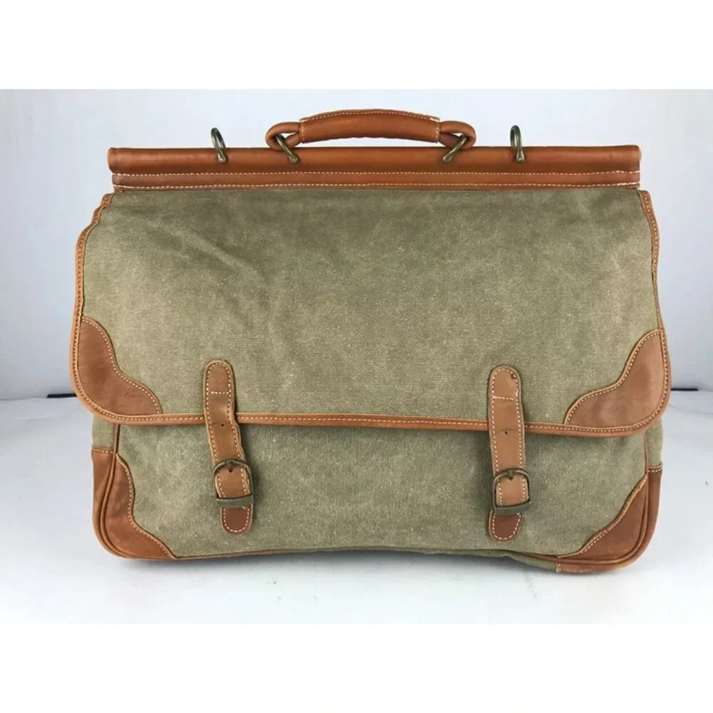 Unisex Adults Beige Brown Canvas Inner Zip‎ Pockets Top Handle Messenger Bag